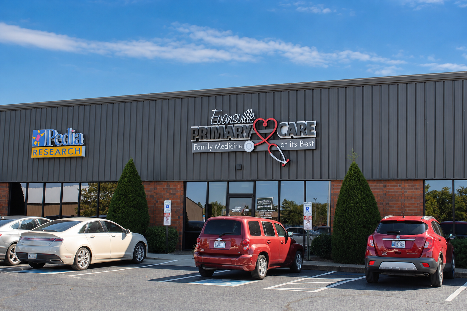 Exterior of the Evansville Primary Care office on Plaza East Boulevard